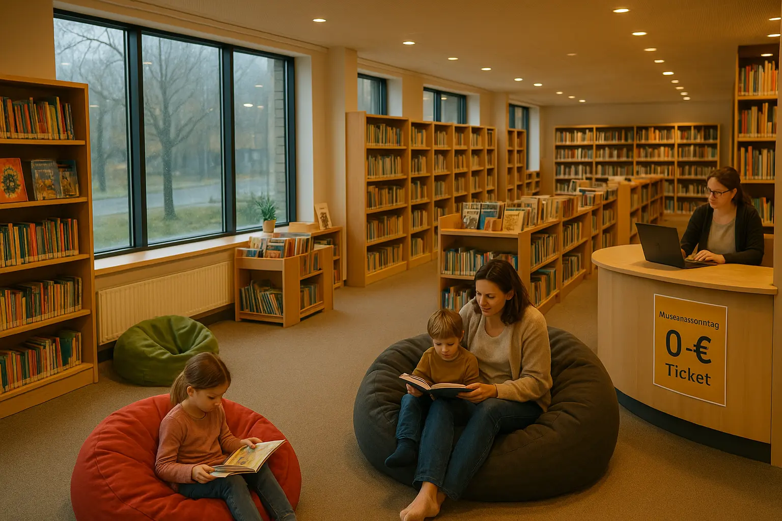 Gemütliche Bibliothek bei Regen – Lesecke für Kinder